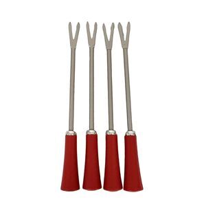 Fondue Skewers Set of 4 Dipping Fork Red Silver Minimalist Colorful Simple MCM